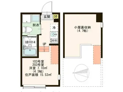 アリビオ南花畑(ワンルーム/2階)の間取り写真