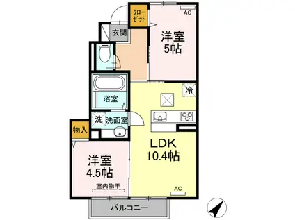 ジェンティーレ・ジン平佐(2LDK/1階)の間取り写真