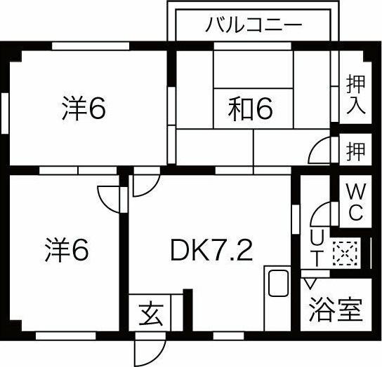 エスポワール田寺(3DK/1階)の間取り写真