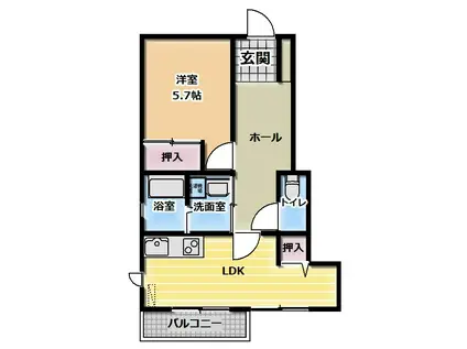 グラン ドゥ ビワ(1LDK/1階)の間取り写真