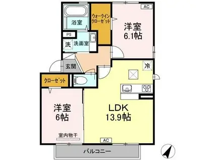 ヴァン ベール(2LDK/1階)の間取り写真