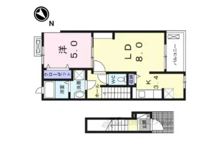 フォンテーヌN―VI(1LDK/2階)の間取り写真