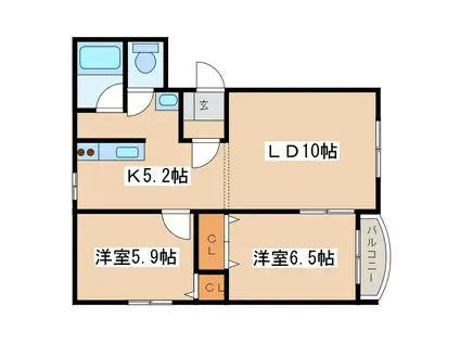 リヴィエールK(2LDK/3階)の間取り写真