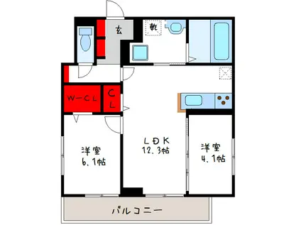 ヴェールエール太子堂(2LDK/1階)の間取り写真