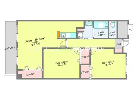 シンフォニー柏木(2LDK/7階)の間取り写真