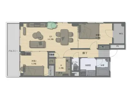 フランカー桜ノ宮SIX(2LDK/7階)の間取り写真