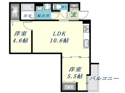 クリエオーレ荒本2(2LDK/1階)の間取り写真