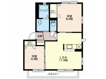 サン・ハイム岡出山(2LDK/1階)の間取り写真