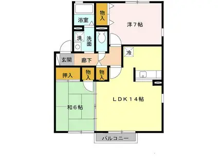 カンパーニュ黒岡A棟(2LDK/2階)の間取り写真