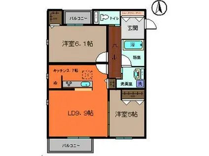 TレジデンスIII(2LDK/2階)の間取り写真