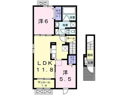 ペルス ネージュ(2LDK/2階)の間取り写真