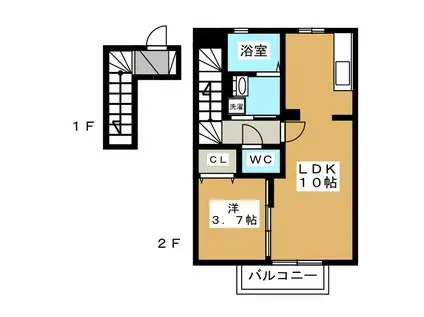 リヴェールB(1LDK/2階)の間取り写真