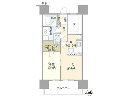 プライムパークス品川シーサイド ザ・レジデンス(1LDK/11階)の間取り写真