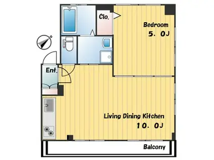 西片マンション(1LDK/3階)の間取り写真