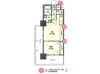 NO72 HABOR イースト TOWER(1LDK/3階)の間取り写真