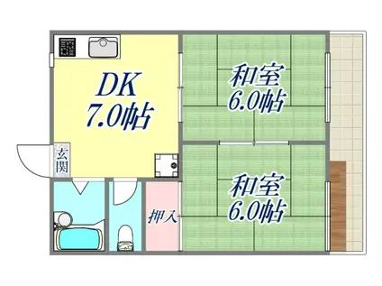 AKTY東甲子園 A棟(2DK/1階)の間取り写真