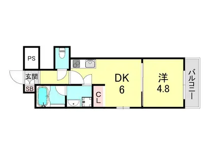 プリモパッソ谷町9丁目(1DK/2階)の間取り写真