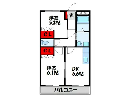 プロヴァンス(2DK/2階)の間取り写真