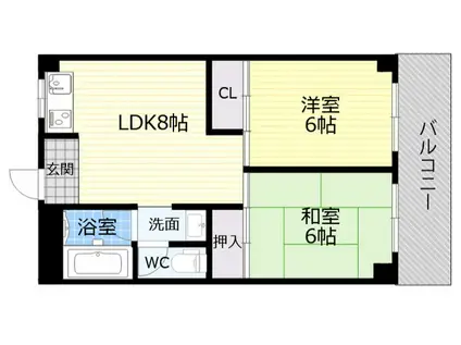 今津マンション(2LDK/3階)の間取り写真