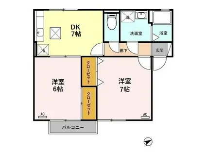 セジュールFXK(2DK/1階)の間取り写真