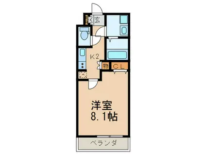 レジディア甲東園(1K/2階)の間取り写真