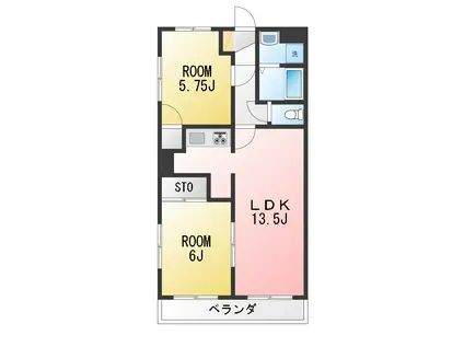 ベルウッド港南(2LDK/2階)の間取り写真