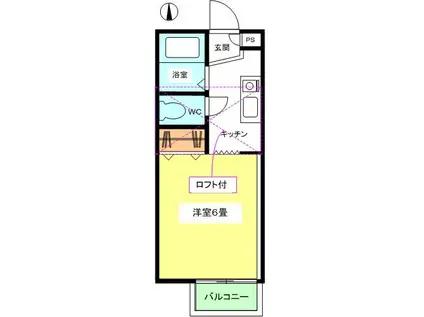 ハピネス(ワンルーム/2階)の間取り写真