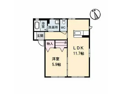 クラヴィエ南昭和 C棟(1LDK/1階)の間取り写真