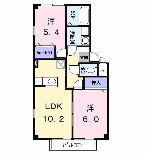 ファーミールハイツKS・A棟(2LDK/1階)の間取り写真
