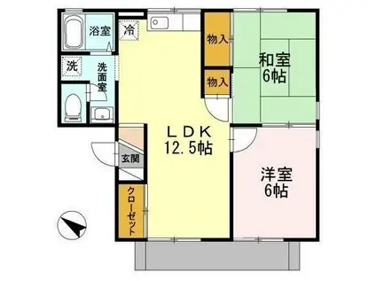 ピアニーII棟(2LDK/1階)の間取り写真