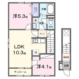 かのやIII(2LDK/2階)の間取り写真