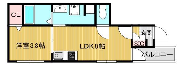 ローズガーデン矢田Ⅱ(1LDK/3階)の間取り写真