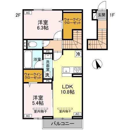 TORISIAS 西川田町(2LDK/2階)の間取り写真