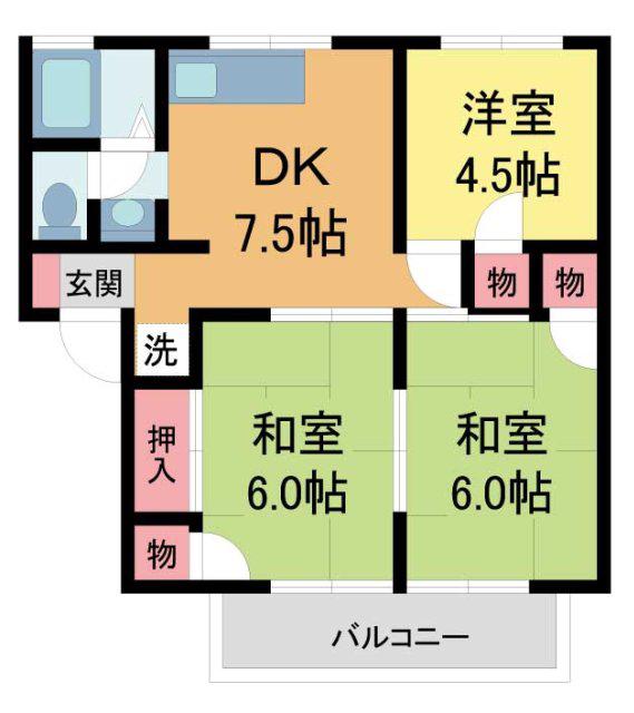 ブランシャンブル(3DK/1階)の間取り写真