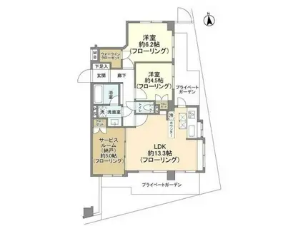 スターロワイヤル調布(2SLDK/1階)の間取り写真