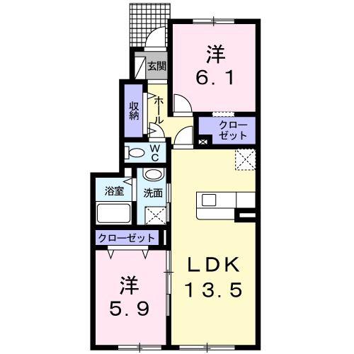 ジェルメ ノール(2LDK/1階)の間取り写真