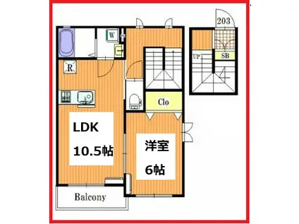 オトアI(1LDK/2階)の間取り写真