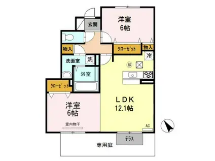 サンブランシュプレイスB棟(2LDK/1階)の間取り写真