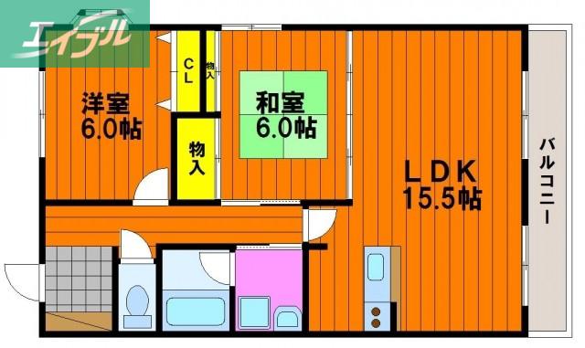 レジデンス泉(2LDK/2階)の間取り写真