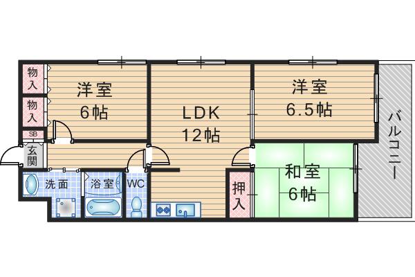 グランドハイツ豊中(3LDK/3階)の間取り写真