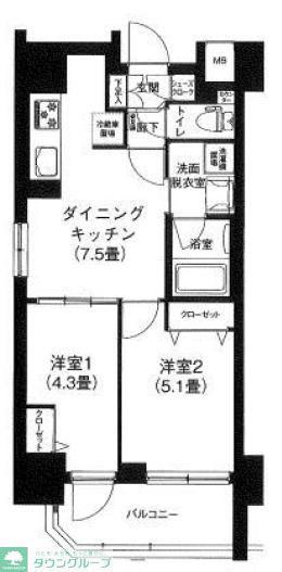 ティモーネプレミアム三ノ輪ステーション(2DK/10階)の間取り写真