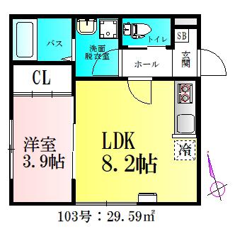 アプリーレ北仙台(1LDK/1階)の間取り写真