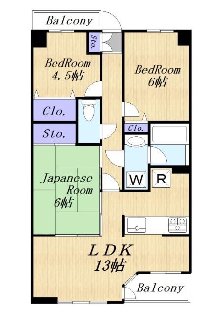 クレアハウス二番館(3LDK/2階)の間取り写真