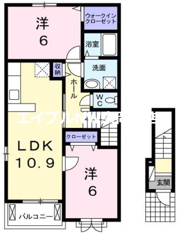 パピリオ初瀬(2LDK/2階)の間取り写真