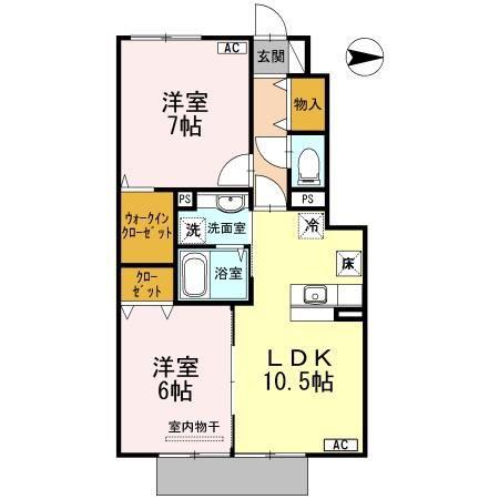 D-ROOM内原B(2LDK/1階)の間取り写真
