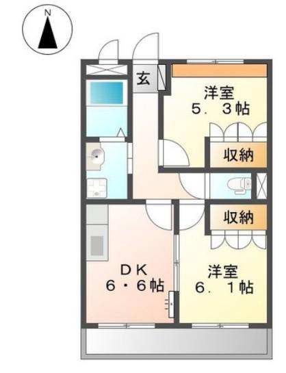エスポワール青山(2DK/2階)の間取り写真