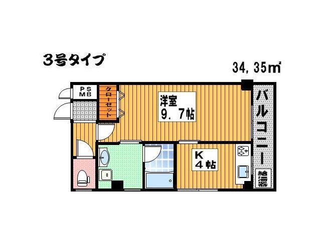 アルファKII(1K/2階)の間取り写真