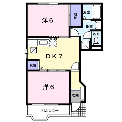 フローラ美登里A(2DK/1階)の間取り写真