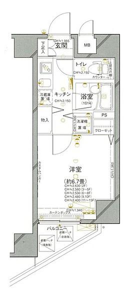 ガリシアヒルズ六本木(1K/15階)の間取り写真