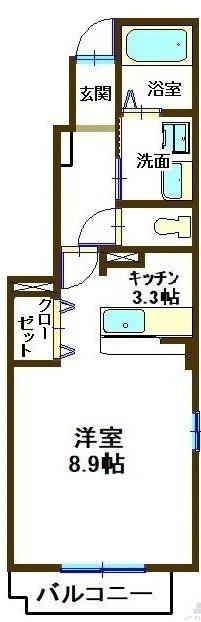 アンソレイエ I(1K/1階)の間取り写真